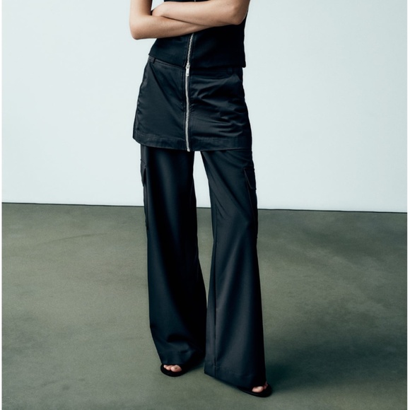 Zara black wide leg high waist skort skirt pant NWT - Picture 2 of 11